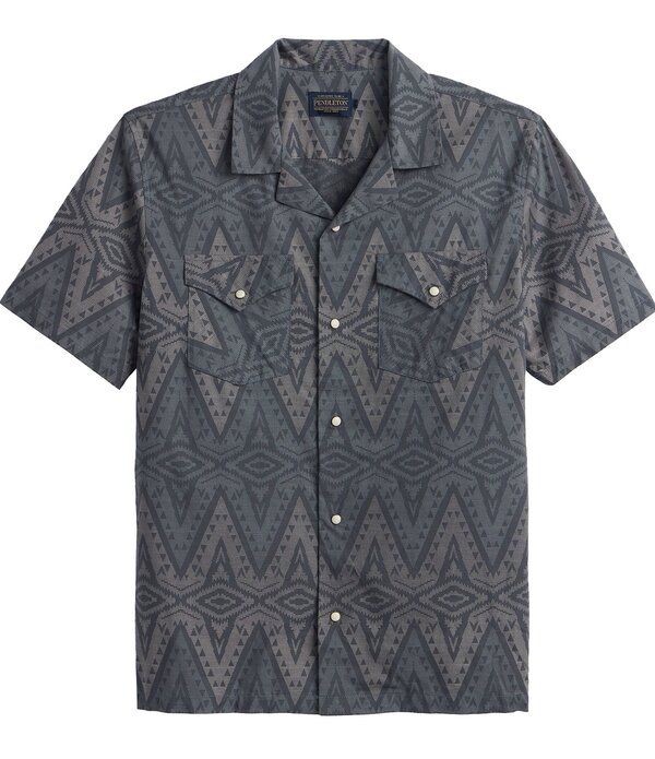 ペンドルトン メンズ トップス シャツ Pendleton Western Aloha Short Sleeve Woven Camp Shirt Helena Charcoal チャコール