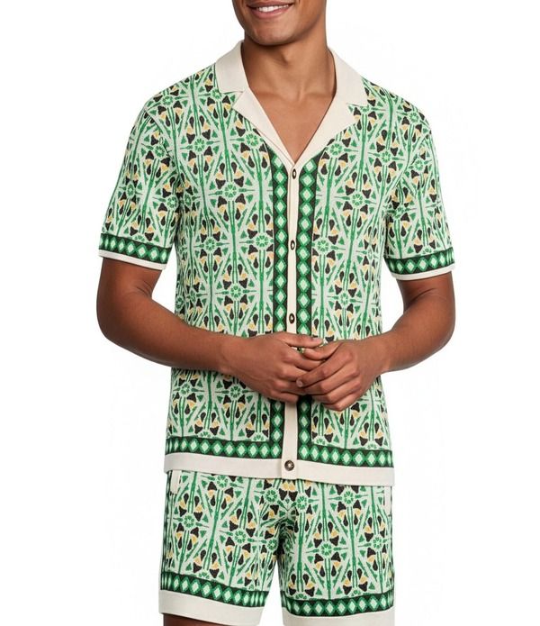 ムラノ メンズ トップス シャツ Muranoaxaca Collection Coordinating Short Sleeve Jacquard Camp Shirt Shamrock Green