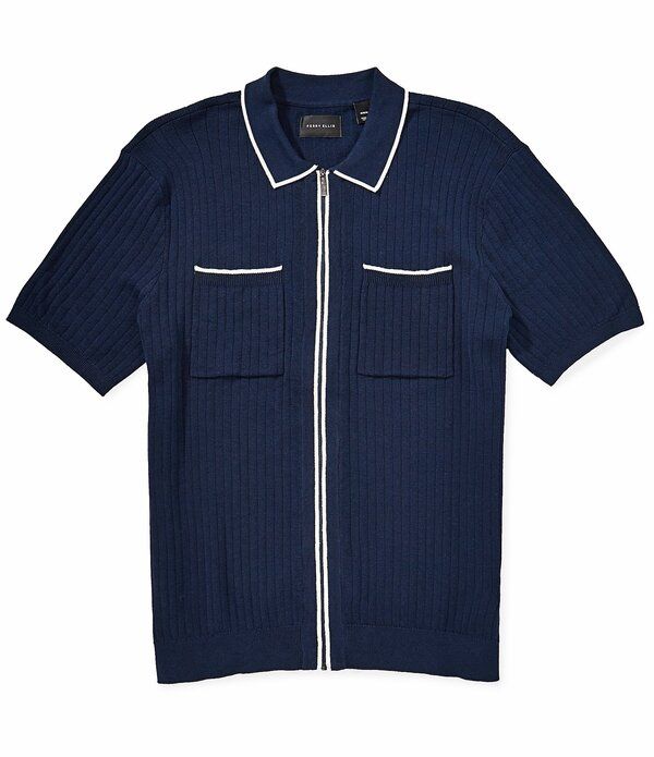 ペリーエリス メンズ トップス シャツ セーター Perry Ellis FullZip Sweater Polo Shirt Dark Sapphire サファイア