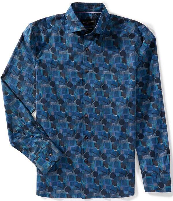 ビスコッティ メンズ トップス シャツ プリント Visconti Geo Print Stretch Long Sleeve Woven Shirt Blue ブルー