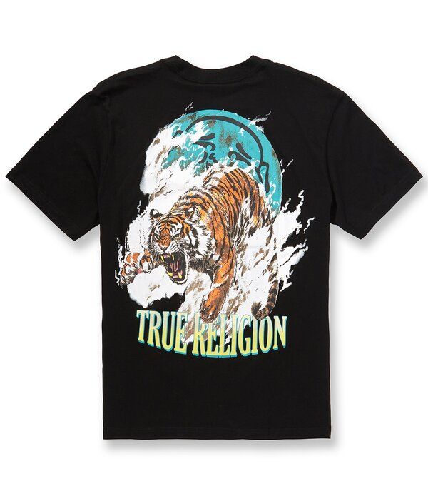 トゥルーレリジョン メンズ トップス シャツ ロゴ グラフィック True Religion Tiger GraphicLogo Detailed Short Sleeve TShirt Jet Bl
