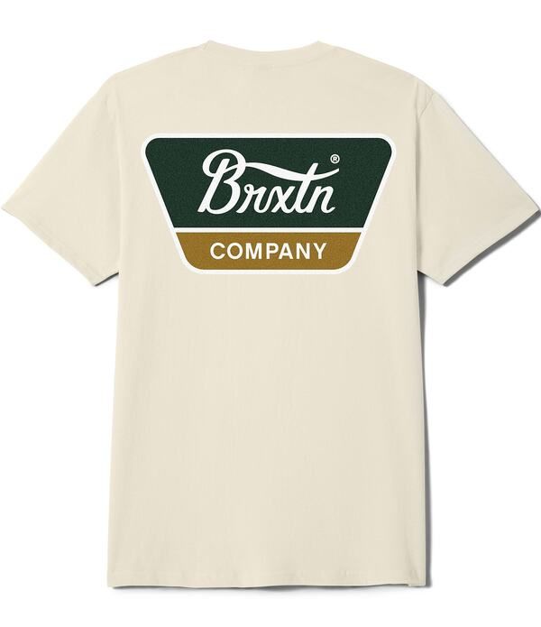 ブリクストン メンズ トップス シャツ ロゴ Brixton Short Sleeve Linwood Logo TShirt CreamDark GreenMetal Bronze クリーム