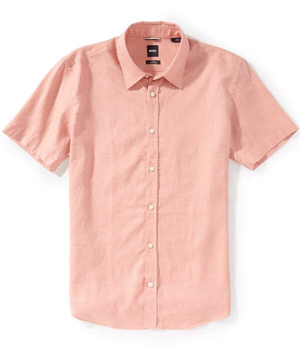 ヒューゴボス メンズ トップス シャツ スリムフィット Hugo Boss Slim Fit Roan Short Sleeve Woven Shirt Light Pink ピンク