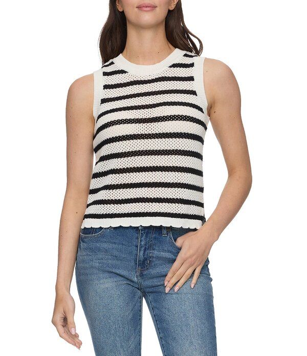 フラッグ アンド アンセム レディース トップス シャツ Flag and Anthem Iristriped Open Stitch Tank Top BlackWhite ホワイト