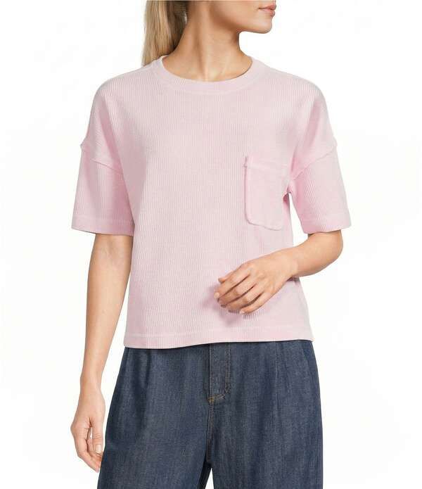 ブルーペッペーブルーペッパー レディース トップス シャツ クルーネック ニット Blu Pepper Textured Knit Crewneck Short Sleeve Pocketee Lig