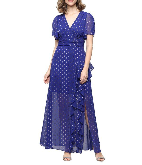 イグナイト レディース トップス ワンピース Vネック A ライン プリント フリル キャップ ケープ Ignitevenings Foil Print Surplice VNeck Capelet