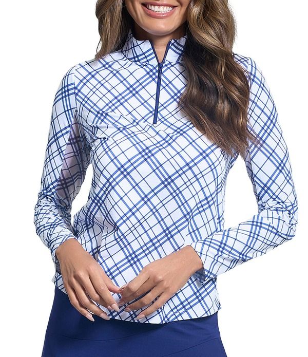 アイビークール レディース トップス シャツ モックネック プリント IBKUL Tony Printed Moisture Wicking Zip Mock Neck Long Sleeve Top