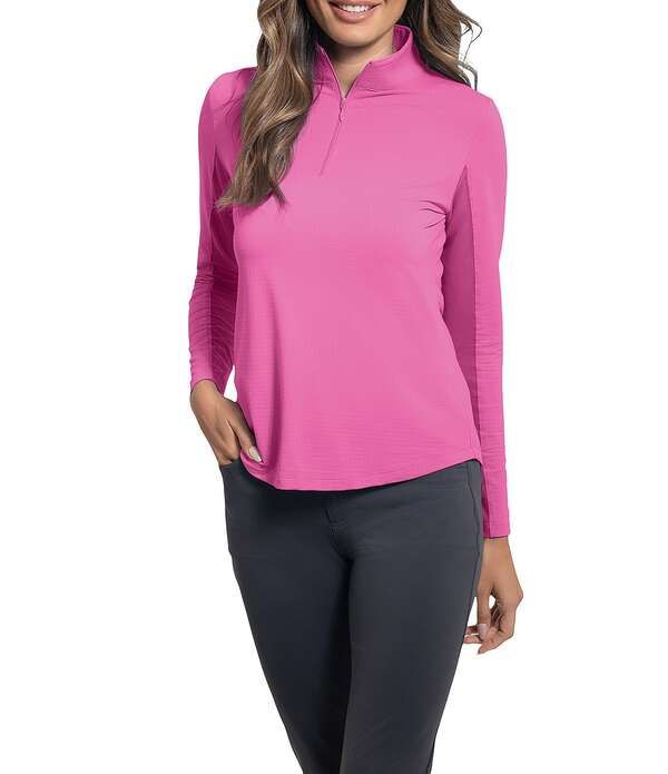 アイビークール レディース トップス シャツ ハーフジップ モックネック IBKUL Quarter Zip Mock Neck Long Sleeve Top Rose