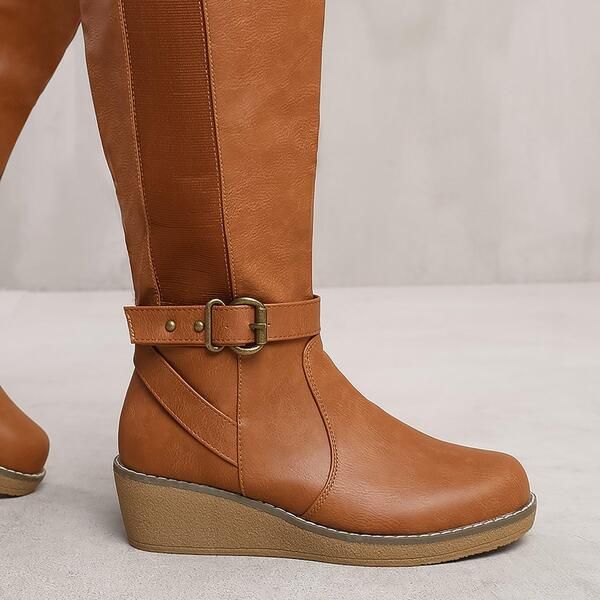 ホエアズザットフロム レディース シューズ ブーツ・レインブーツ ヒール Wheres That From Ayleen Wide Calf Wedge Heel Knee High Boots Wi