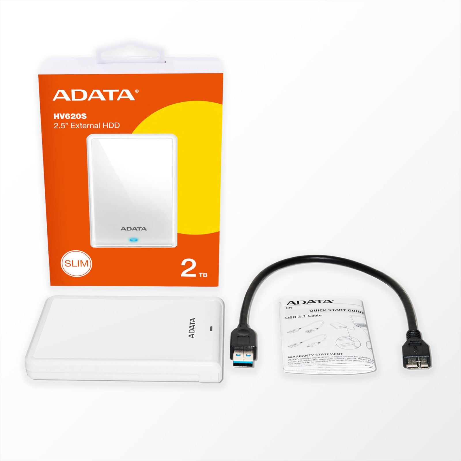 【エイデータ】 外付けハードドライブ 2TB HV620S ホワイト USB 3.2 Gen1 薄型 AHV620S-2TU31-CWH-I [ホワイト] [2TB] [HV620S]