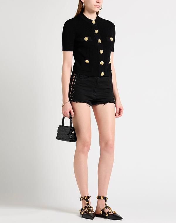 エリザベッタフランキ レディース ボトムス ハーフパンツ・ショーツ デニムショートパンツ ELISABETTA FRANCHI Black ブラック