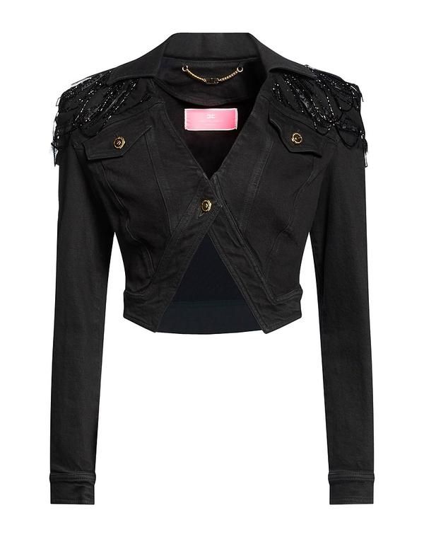 エリザベッタフランキ レディース アウター ジャケット・ブルゾン デニムブルゾン ELISABETTA FRANCHI Black ブラック