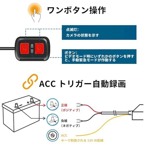VSYSTO バイク ドライブレコーダー 前後 カメラ 同時録画 カメラ防水 WiFi 1080PフルHD 200万画素 130°広角 暗視録画 HDR機能 エンジン連動 ループ録画 Gセンサー 自動緊急録画 手動ロック スマホAPP対応 ド 88aa7d51