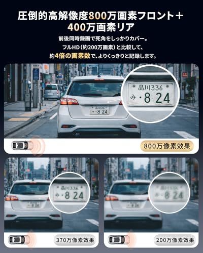 ドライブレコーダー 前後カメラ ドラレコ 4K UHD 800万画素 32GBカード付属 SONY製STARVIS 2センサー搭載 超強暗視 2160P GPS内蔵 APP対応 駐車監視 全国LED信号対応ノイズ対策済 5GWiFi高速転送 bcd4e00c