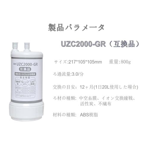 【JIS規格国内検査済み】HengLite UZC2000-GR アンダーシンクタイプ浄水器交換用浄水カートリッジキッチン部品 交換性のある品番 UZC2000/UAC0827-GN/HUC17021/BUC12001/TH634-2 【12 af2d4f56