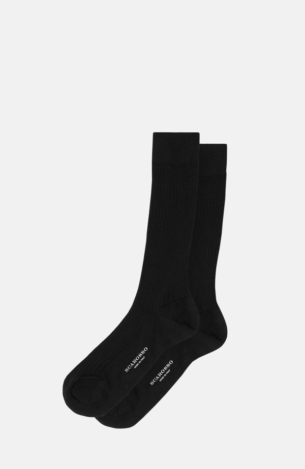 スカロッソ メンズ アンダーウェア 靴下 SCAROSSO Lislcott Socks Black Cotton ブラック