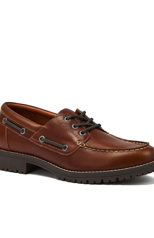 ランズエンド メンズ シューズ レース レザー Lands End Seaport Leather Lace Up Boat Shoes Rustic Brown ブラウン