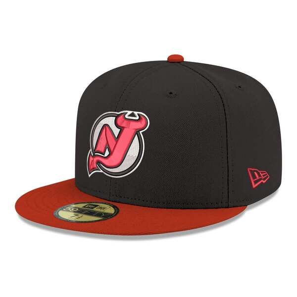 ニューエラ メンズ アクセサリー 帽子 ジャージー ロゴ Mens New Era Black New Jersey Devils Core Logo TwoTone 59FIFTY Fitted H