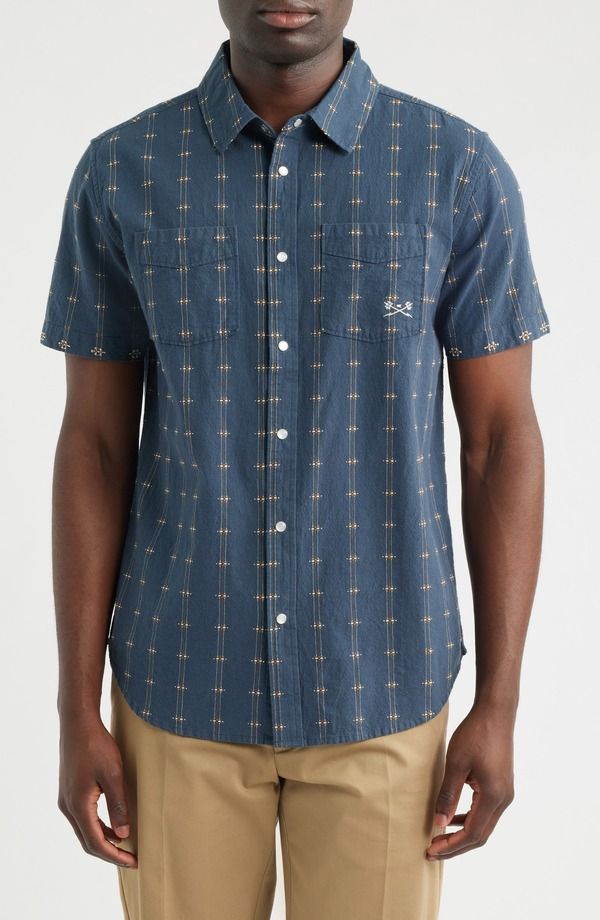 ダークシーズ メンズ トップス シャツ コットン DARK SEAS Gildale Textu red Stripe Short Sleeve Cotton SnapUp Shirt Storm ス