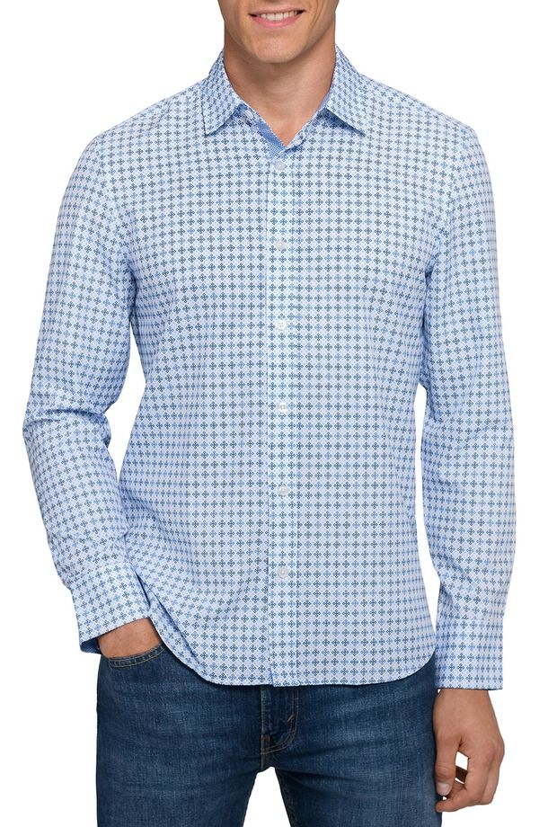 コンストラクト メンズ トップス シャツ CONSTRUCT Quadruple Diamond Woven Long Sleeve Basic WhiteBlue ホワイト