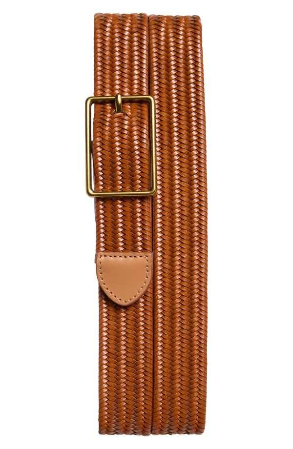 オープンエディット メンズ アクセサリー ベルト レザー Open Edit Jesse Woven Stretch Leather Belt Saddle Gold ゴールド