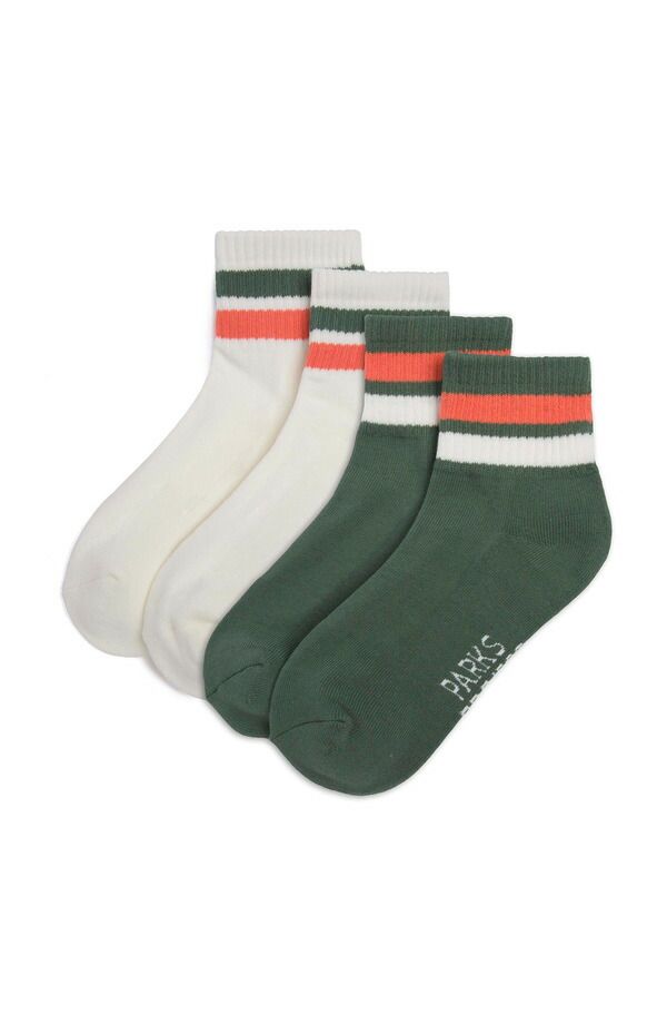 パークスプロジェクト レディース アンダーウェア 靴下 Parks Projectrail Crew Quarter Sock 2 Pack Green And Natural グリーン