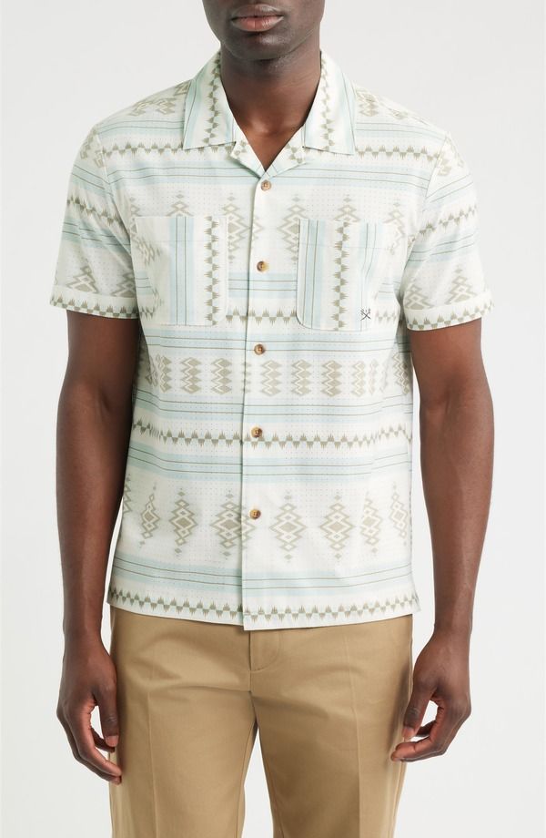 ダークシーズ メンズ トップス シャツ コットン DARK SEAS Palmetto Geo Pattern Cotton Camp Shirt OffWhite Blue オフホワイト