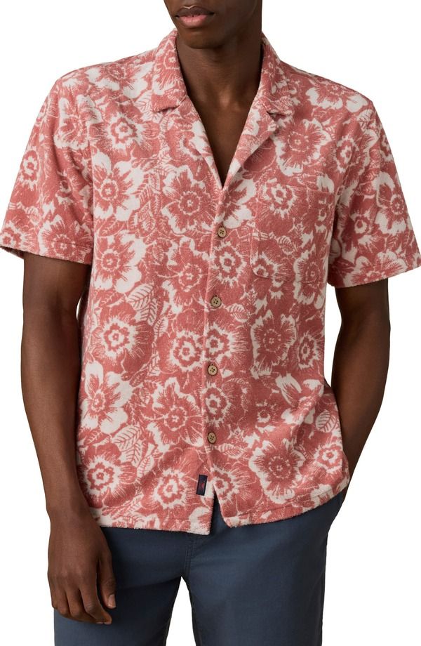 ファレティ メンズ トップス シャツ フラワー柄 パイル フラワー Faherty Cabana Floral Short Sleeve Terry Cloth ButtonUp Shirt Red