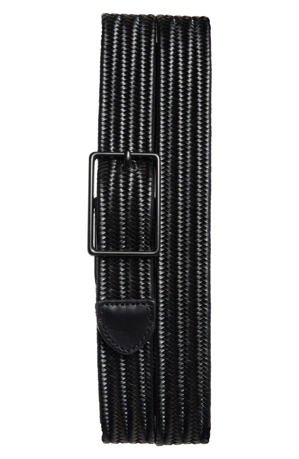 オープンエディット メンズ アクセサリー ベルト レザー Open Edit Jesse Woven Stretch Leather Belt Black Black ブラック