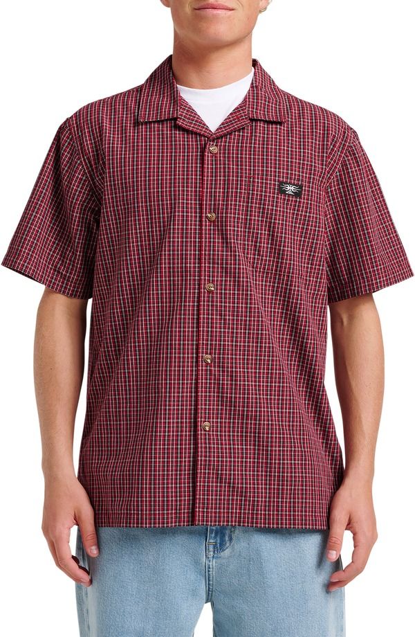 クイックシルバー メンズ トップス シャツ コットン Quik silver Liquid Metal Plaid Cotton Blend Camp Shirt Biking Red レッド