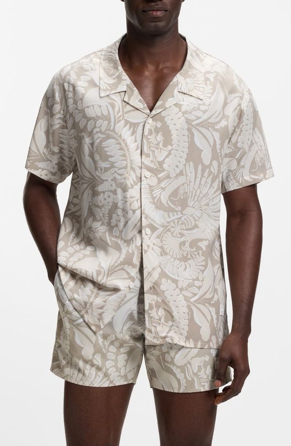 ボス メンズ トップス シャツ プリント BOSS Beach Print Camp Shirt Light Beige ベージュ