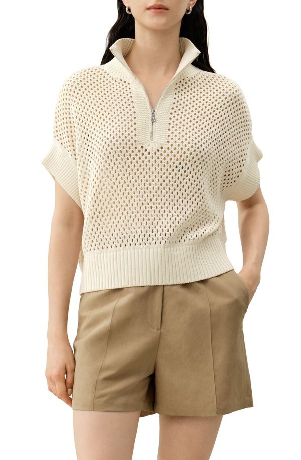 リリーシルク レディース アウター パーカー・スウェット セーター ニット Lilysilk Womens Toscana Pointelle Knit HalfZip Sweater Lily Wh
