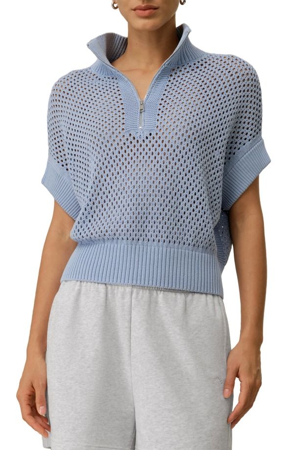 リリーシルク レディース アウター パーカー・スウェット セーター ニット Lilysilk Womens Toscana Pointelle Knit HalfZip Sweater Chambra