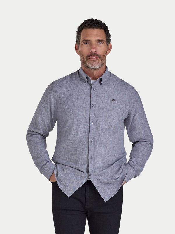 ライジングブル メンズ トップス シャツ リネン Raging Bullong Sleeve Linen Blend Shirt Charcoal チャコール
