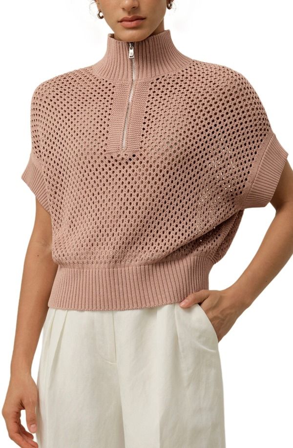 リリーシルク レディース アウター パーカー・スウェット セーター ニット Lilysilk Womens Toscana Pointelle Knit HalfZip Sweater Warm Ta