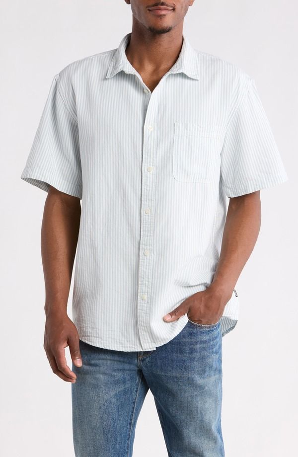 バンズ メンズ トップス シャツ コットン リネン Vans Lawson Stripe Cotton Linen Blend ButtonUp Shirt Dawn MistMarshmallow