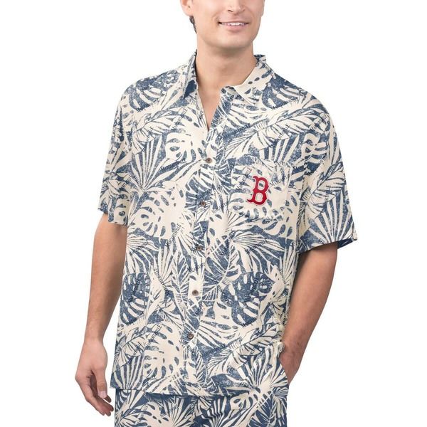 マルガリータビル メンズ トップス シャツ プリント Mens Margaritaville Navy Boston Red Sox Monstera Print Party ButtonUp Shi