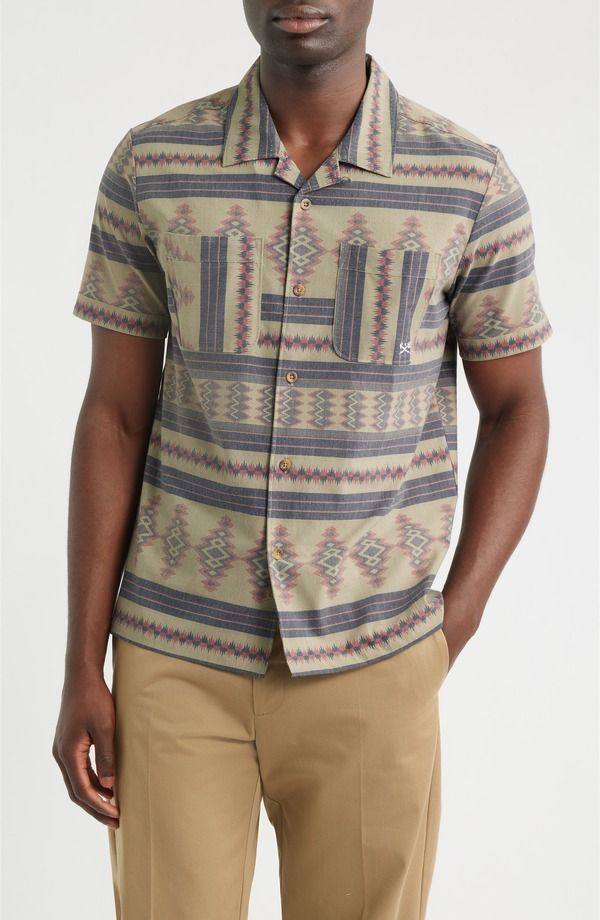 ダークシーズ メンズ トップス シャツ コットン DARK SEAS Palmetto Geo Pattern Cotton Camp Shirt Aloe Brown ブラウン