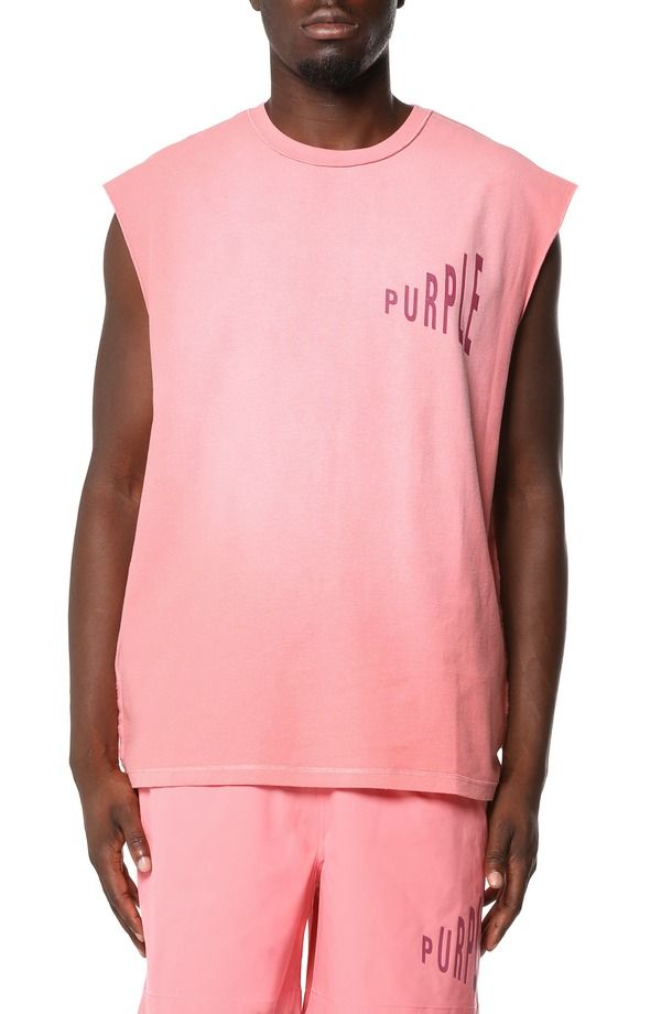 パープルブランド メンズ トップス シャツ ノースリーブ グラフィック PURPLE BRAND Textu red Sleeveless Graphic TShirt Pink ピンク