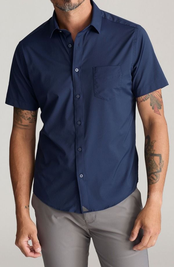 アンタックイット メンズ トップス シャツ UNTUCKit Gironde Short Sleeve Performance ButtonUp Shirt Navy ネイビー