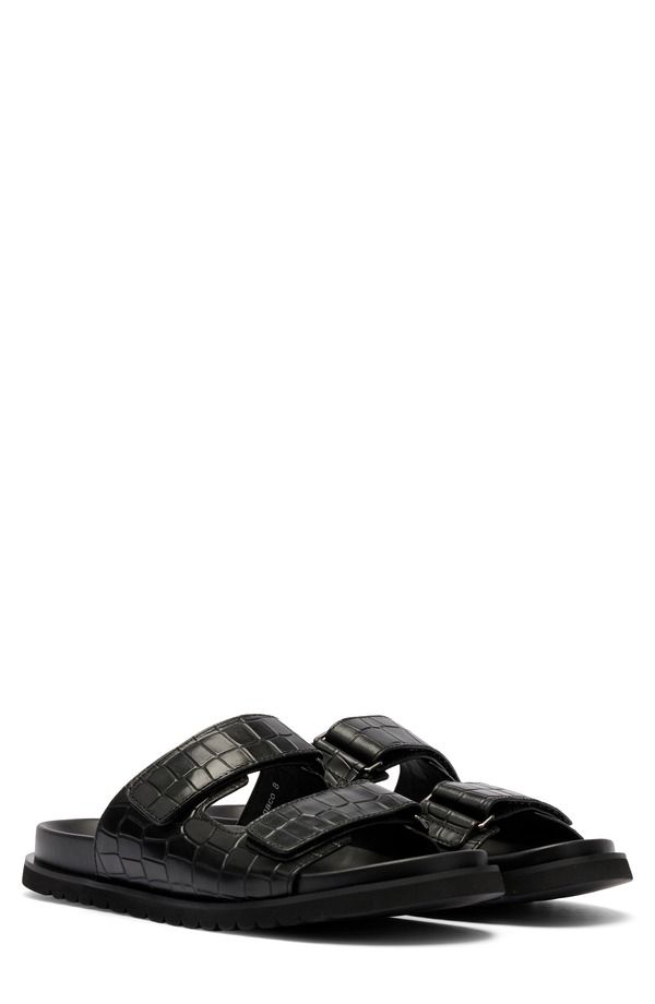 マークノーラン メンズ シューズ サンダル レザー MARC NOLAN Monaco Croc Embossed Leather Slide Sandal Black Croc ブラック