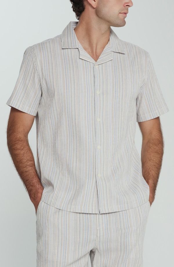 セブンダイヤモンド メンズ トップス シャツ 7 Diamonds The Verve Striped Camp Shirt Blue ブルー