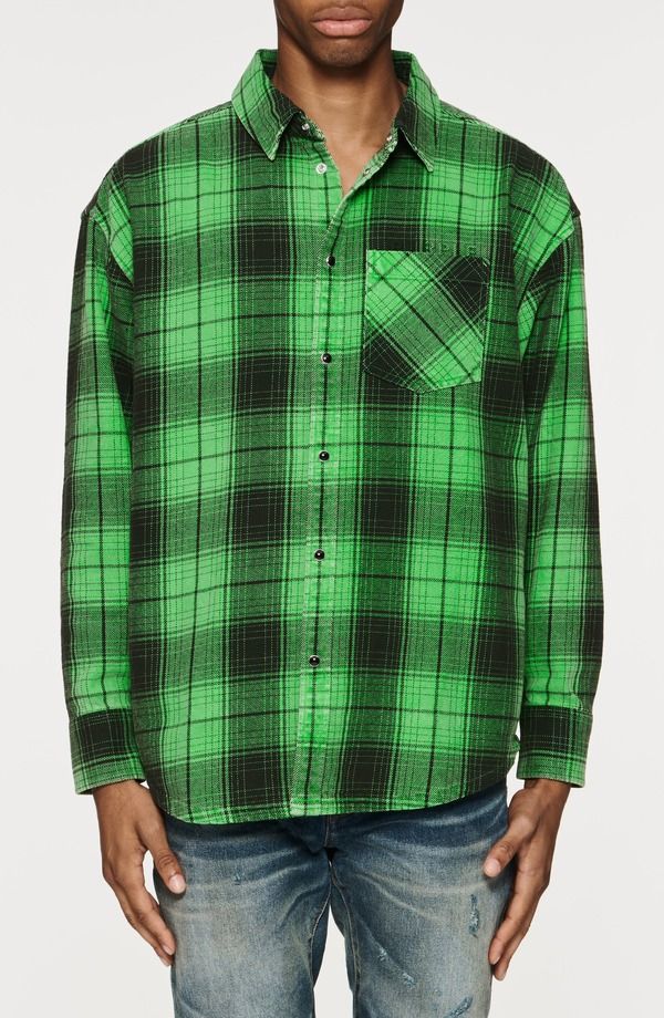 パープルブランド メンズ トップス シャツ PURPLE BRAND Oversize Plaid SnapUp Western Shirt Green グリーン