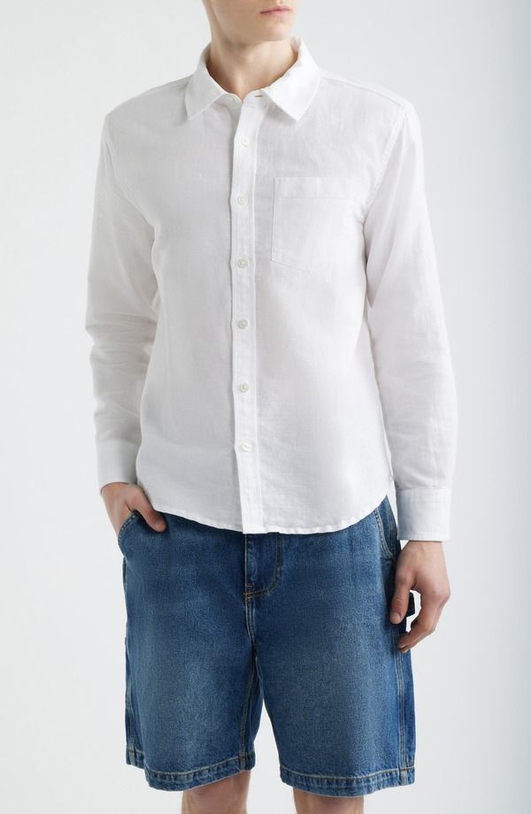コリドー メンズ トップス シャツ コットン リネン Corridor Solid Linen Cotton ButtonUp Shirt White ホワイト
