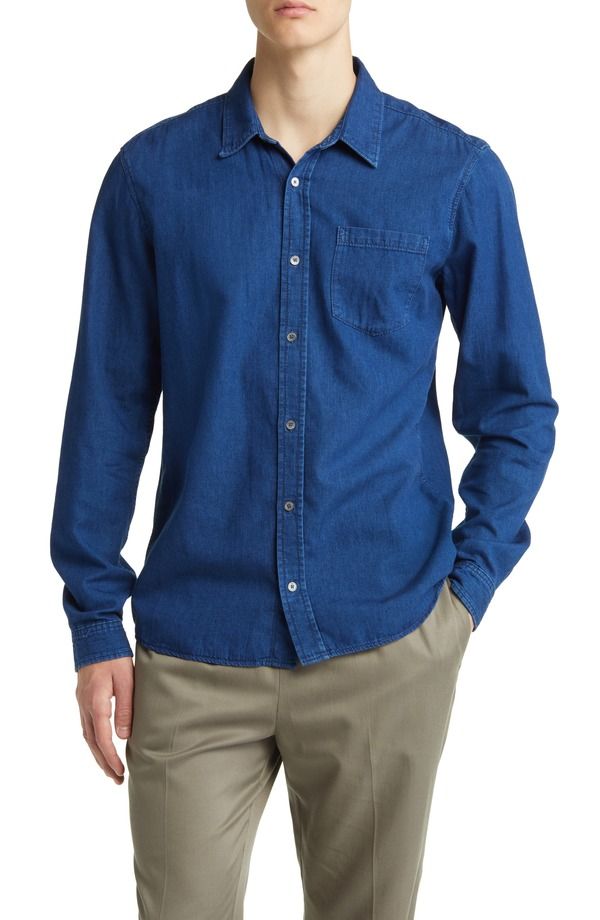 フレーム メンズ トップス シャツ コットン リネン FRAME Cotton Linen Chambray ButtonUp Shirt Maritime