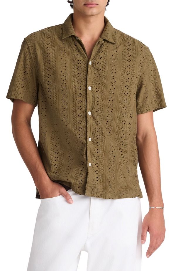 メイドウェル メンズ トップス シャツ コットン 刺繍 Madewell Short Sleeve ButtonUp Shirt in Embroide red Cotton Olive オリーブ