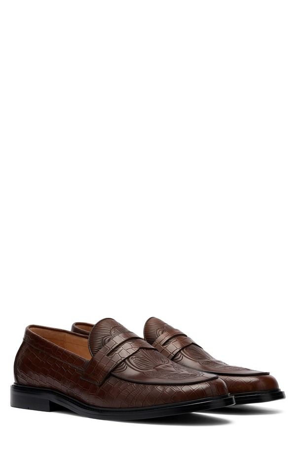 マークノーラン メンズ シューズ ローファー MARC NOLAN Calum Embossed Penny Loafer Brown Bull ブラウン