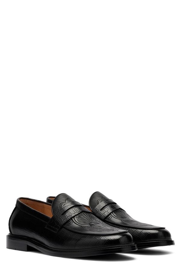 マークノーラン メンズ シューズ ローファー MARC NOLAN Calum Embossed Penny Loafer Black Bull ブラック