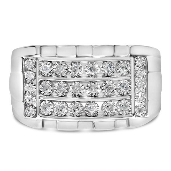 ハウスオブブリリアンス メンズ アクセサリー 指輪 Haus of Brilliance Mensilver 14 Cttw Diamond Three Row Channel Band Ring S
