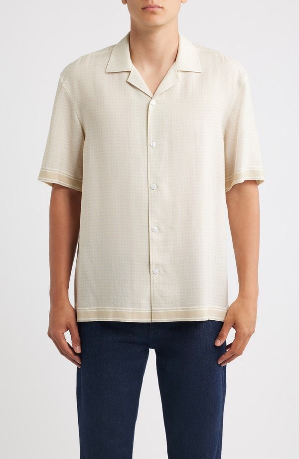 ボス メンズ トップス シャツ リラックスフィット BOSS Lars Relaxed Fit Micropattern Camp Shirt Open Beige ベージュ
